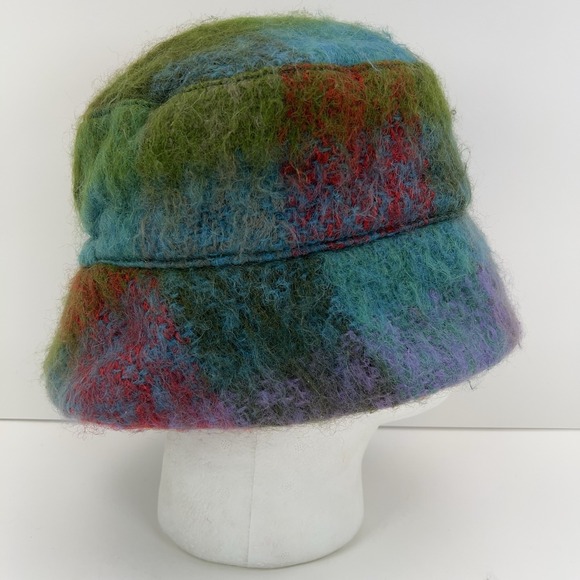 WOMEN\'S Mohair Bucket Hat Handmade OSFM Soft Rainbow Plaid Satin Lined Fuzzy Hat main image 10